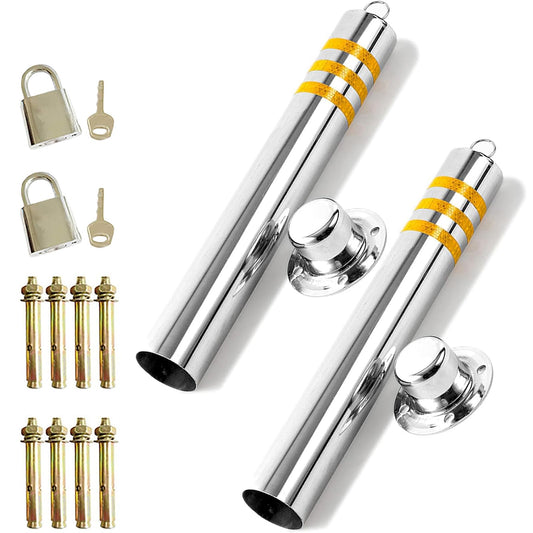 A,3 * 23.6inch,Generic Absperrpfosten Für Parkplatzsperre Schraubenfixierung Parksperre Mit Reflektierenden Streifen Parkpoller Aus Edelstahl Für Garagen Park Multifunktional Absperrpfosten