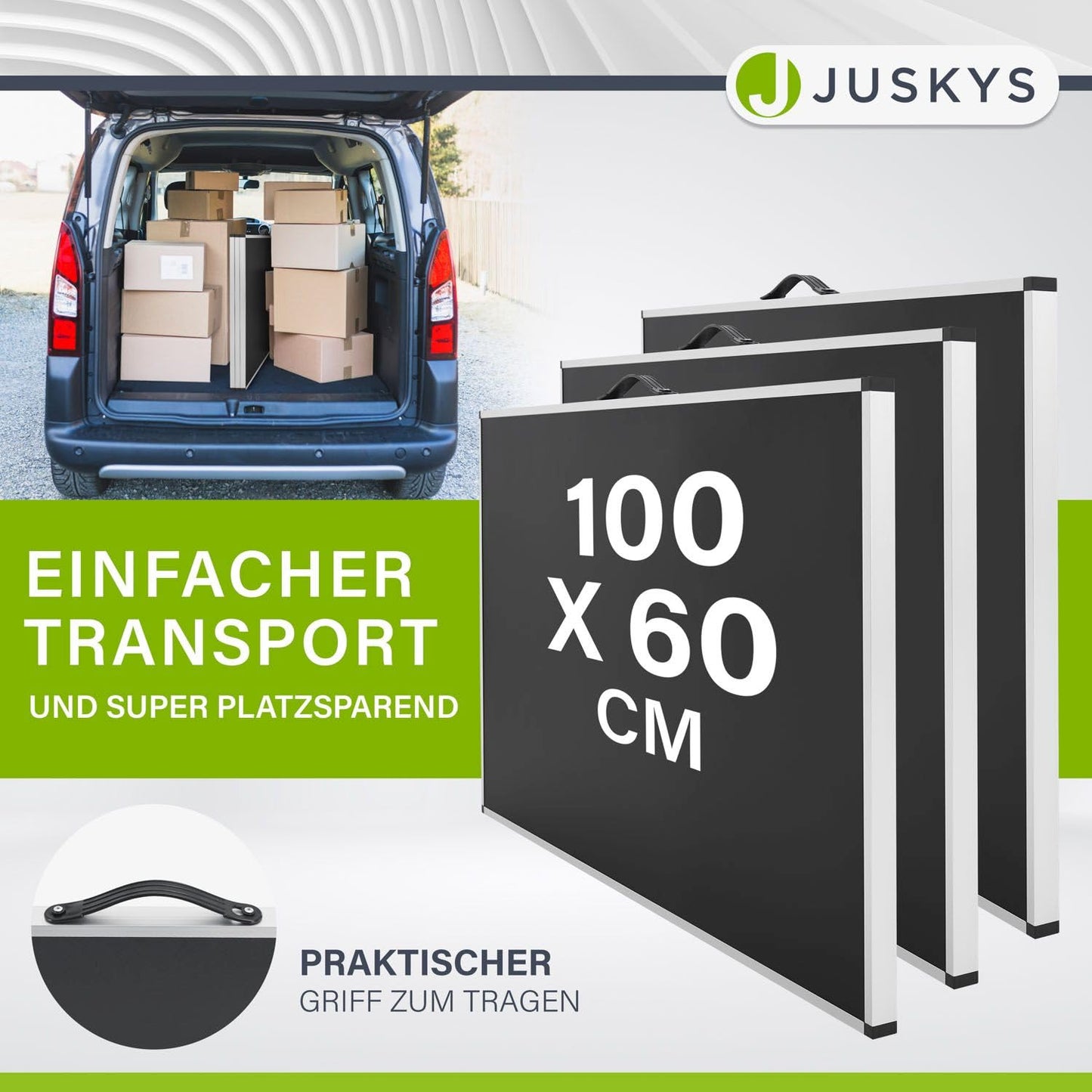 Juskys Multifunktionstisch 3 teilig - klappbar, höhenverstellbar - Alu Klapptisch 100x60 cm - Flohmarkt, Tapeziertisch, Campingtisch - Tisch Schwarz