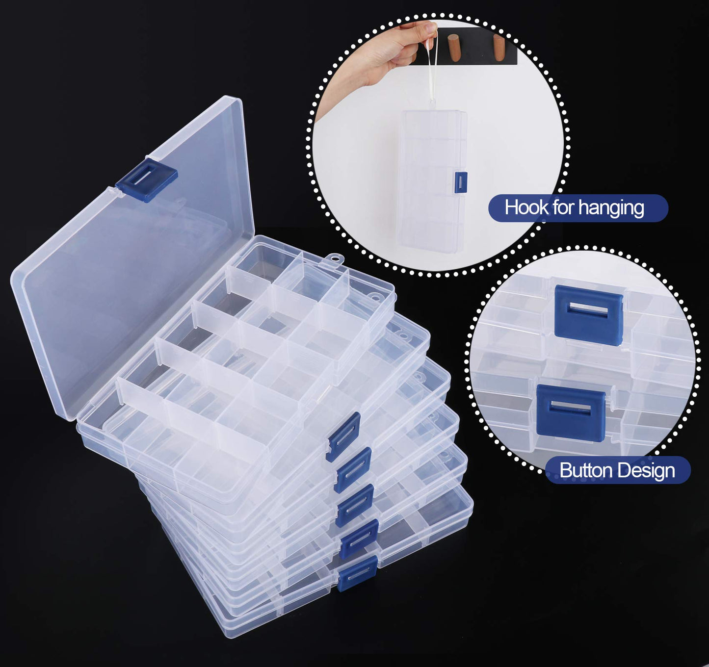 ilauke 6 Stück Fächer Aufbewahrungsbox, Plastik Aufbewahrungsbox Schmuck Aufbewahrungsbox Sortierboxen 15 Raster für Veranstalter Perlen Ohrring, Einstellbar Sortimentskasten