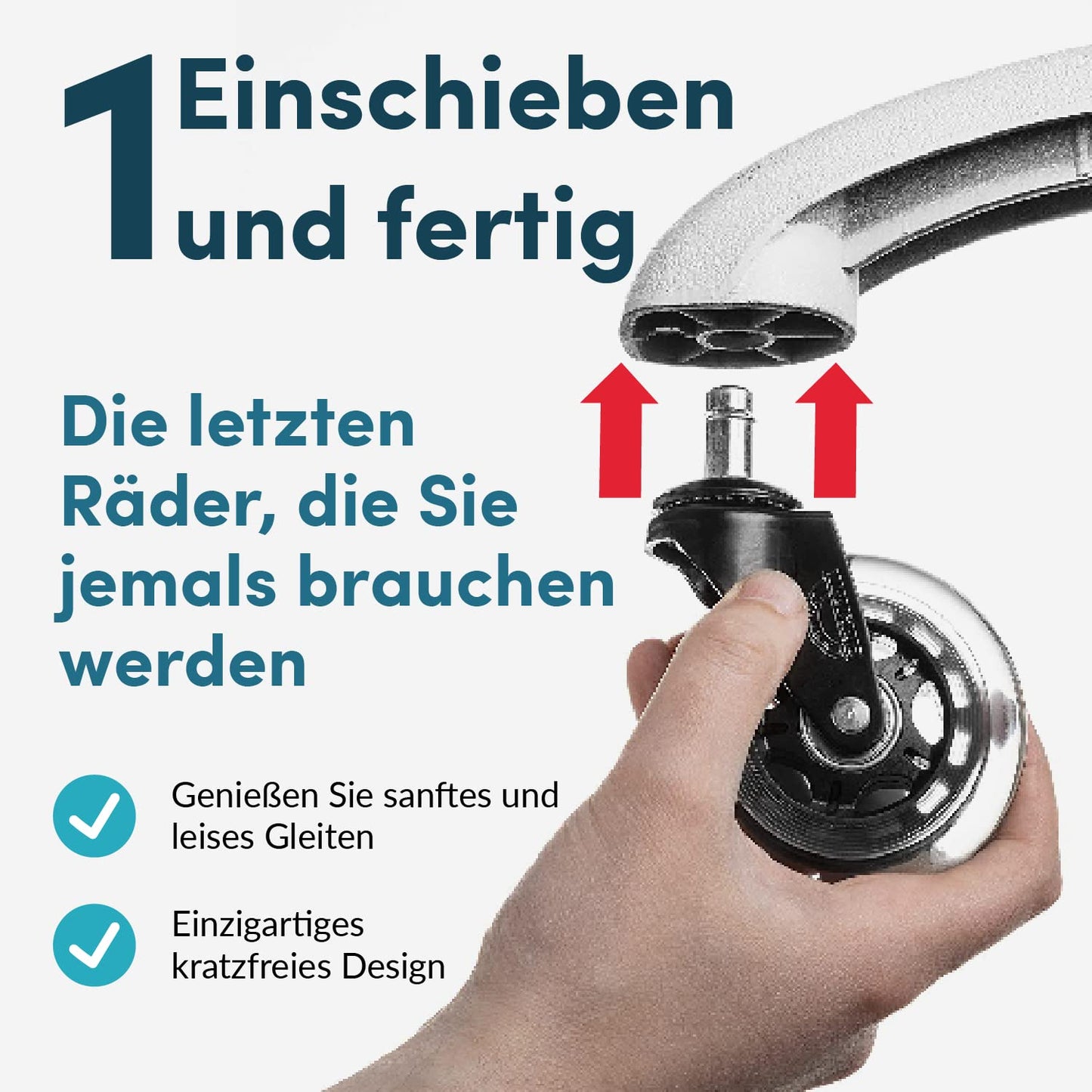 Lifelong Bürostuhlrollen 5er-Set, 11x22 mm Transparente Hartbodenrollen für Teppich und Parkett, Strapazierfähig bis 295 kg
