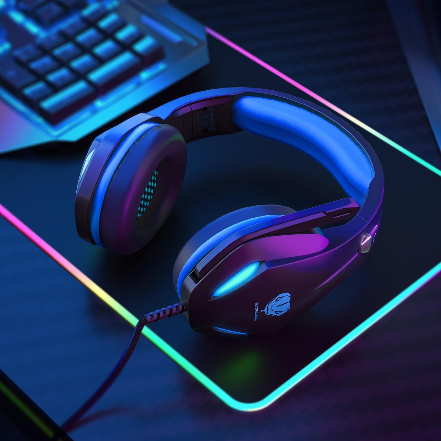 Stynice Gaming Headset mit Mikrofon für Xbox One / PS4 / PS5 / PC - Stereo Surround Kopfhörer mit Kabel und LED - Noise Cancelling Gamer Headphones