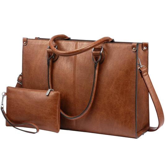 LOVEVOOK Laptoptasche Damen Handtasche Große 15.6 Zoll PU Leder Shopper Tasche Woman Shoulder Crossbody Tote Bag Arbeitstasche Aktentasche Umhängetasche für Business Lehrertasche Büro Schule, Braun