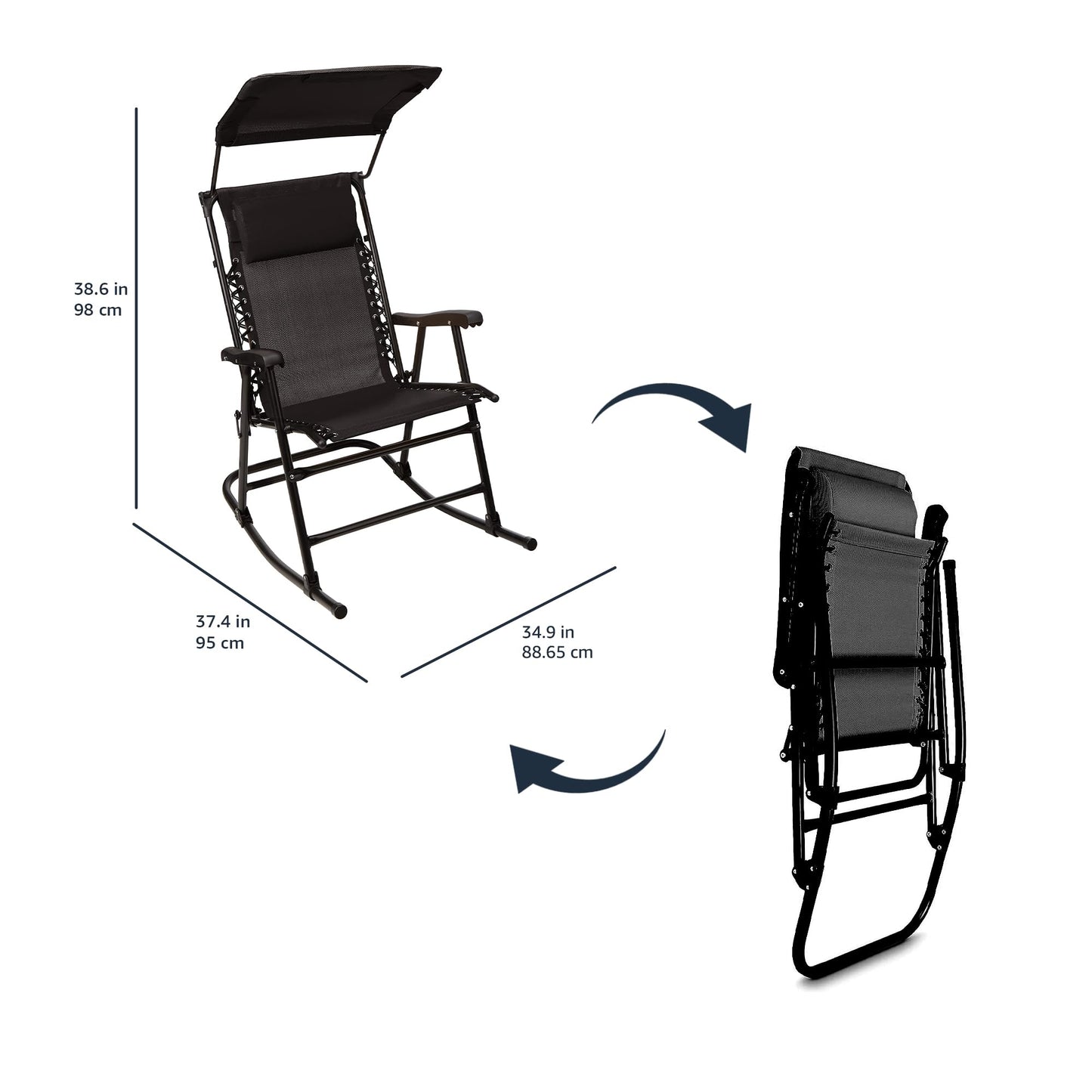 Amazon Basics - Faltbarer Schaukelstuhl mit Sonnenschutz - 98 x 95 x 66 cm, Schwarz