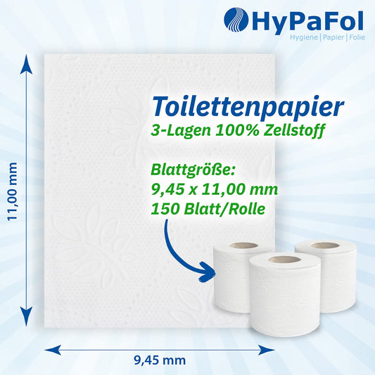 Hypafol Toilettenpapier Halbpalette motivgeprägt | 120 x 8 Rollen | extra weiches, längeres Blatt | aus hochwertigem super weißem Zellstoff | 3-lagig | Rollen mit extra vielen Blättern