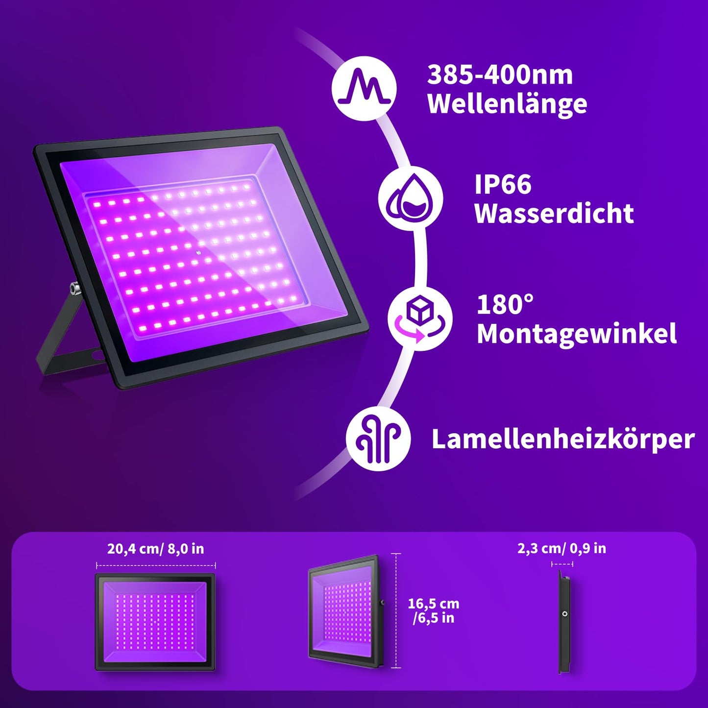 GGTU 100W Schwarzlicht, UV Schwarzlichtlampe und schwarzlicht strahler, IP66 Wasserdicht, Für Halloween Dekorationen, Weihnachten,Schwarzlicht led, Körperbemalung, Neon Parteien (1 stücke)