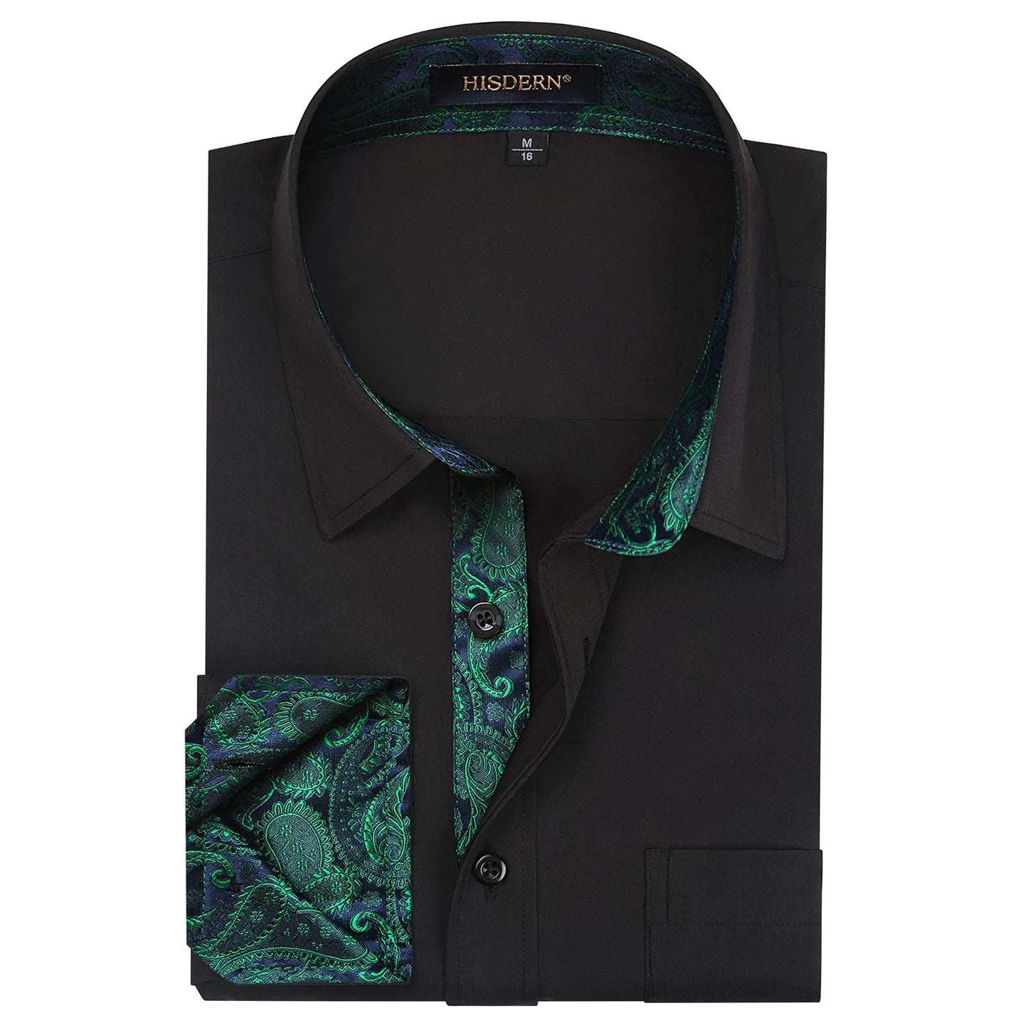 HISDERN Herren Hemd mit klassischem Kragen Herren Hemd mit klassischem Kragen Schwarz Grün Paisley Hemd Casual Formal Button Down Regular Fit Hemden Langarm
