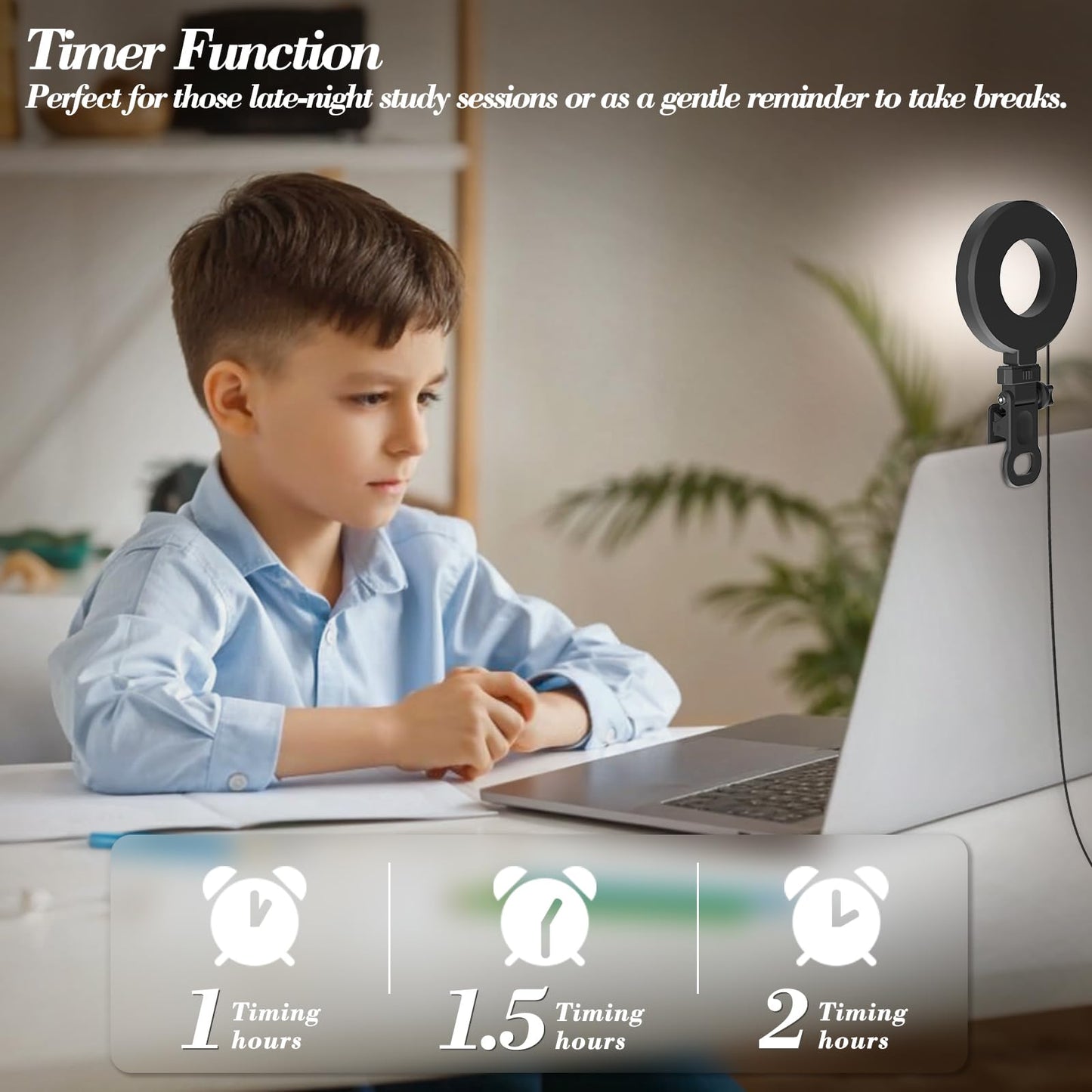 Mojimdo LED Ringlicht für Handy und Laptop, Selfie Licht mit 3 Farbtemperaturen und 5 Helligkeitsstufen, USB Videolicht für Videokonferenz, Zoom, YouTube,