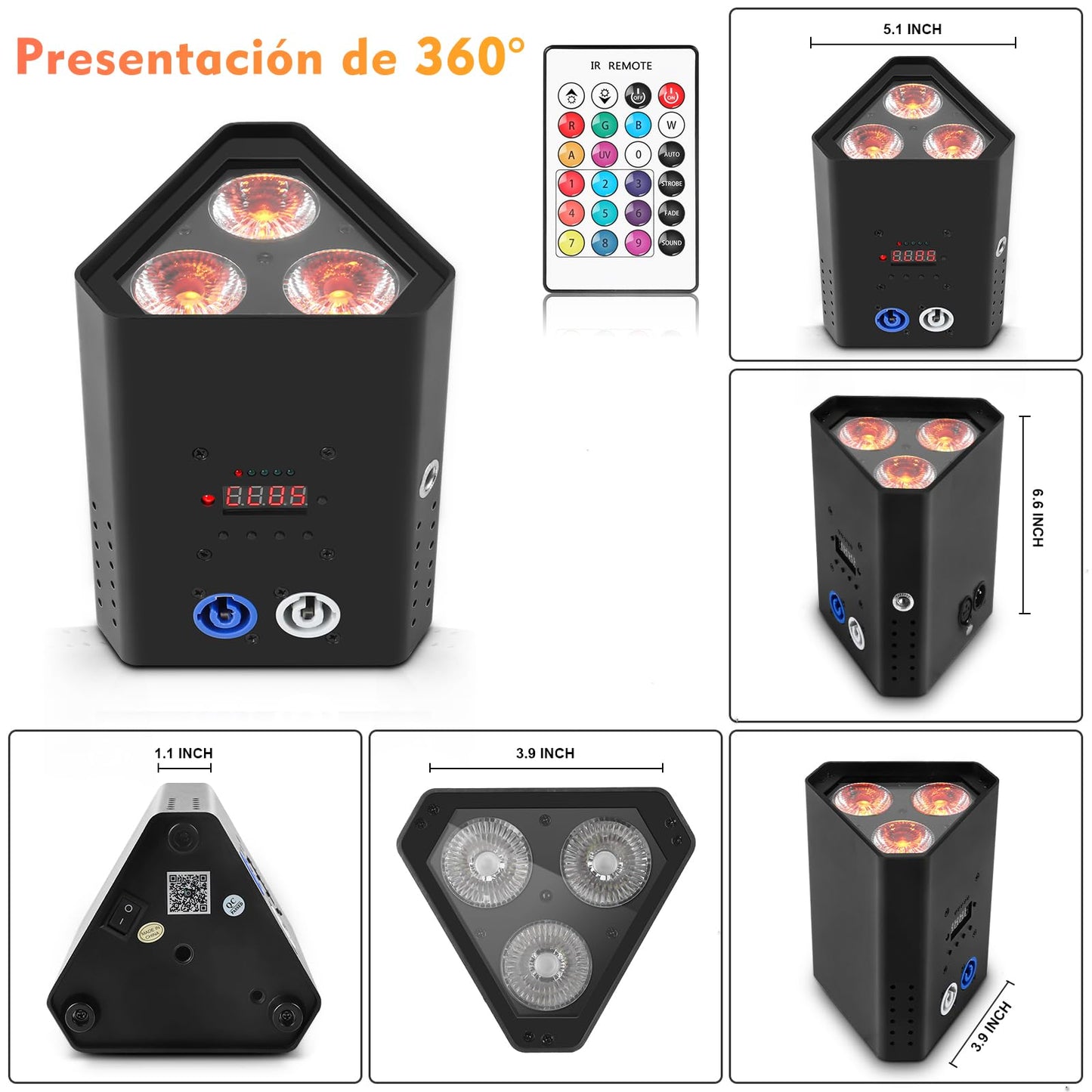 Rtktoup 3 * 18W Akku LED Par Licht, RGBW+UV 6 In 1 Wiederaufladbarer Bühnenstrahler, Disco Partylicht mit Infrarot Fernbedienung/2,4 GHz Wireless/APP, geeignet für Bühnen Festivals Party Club