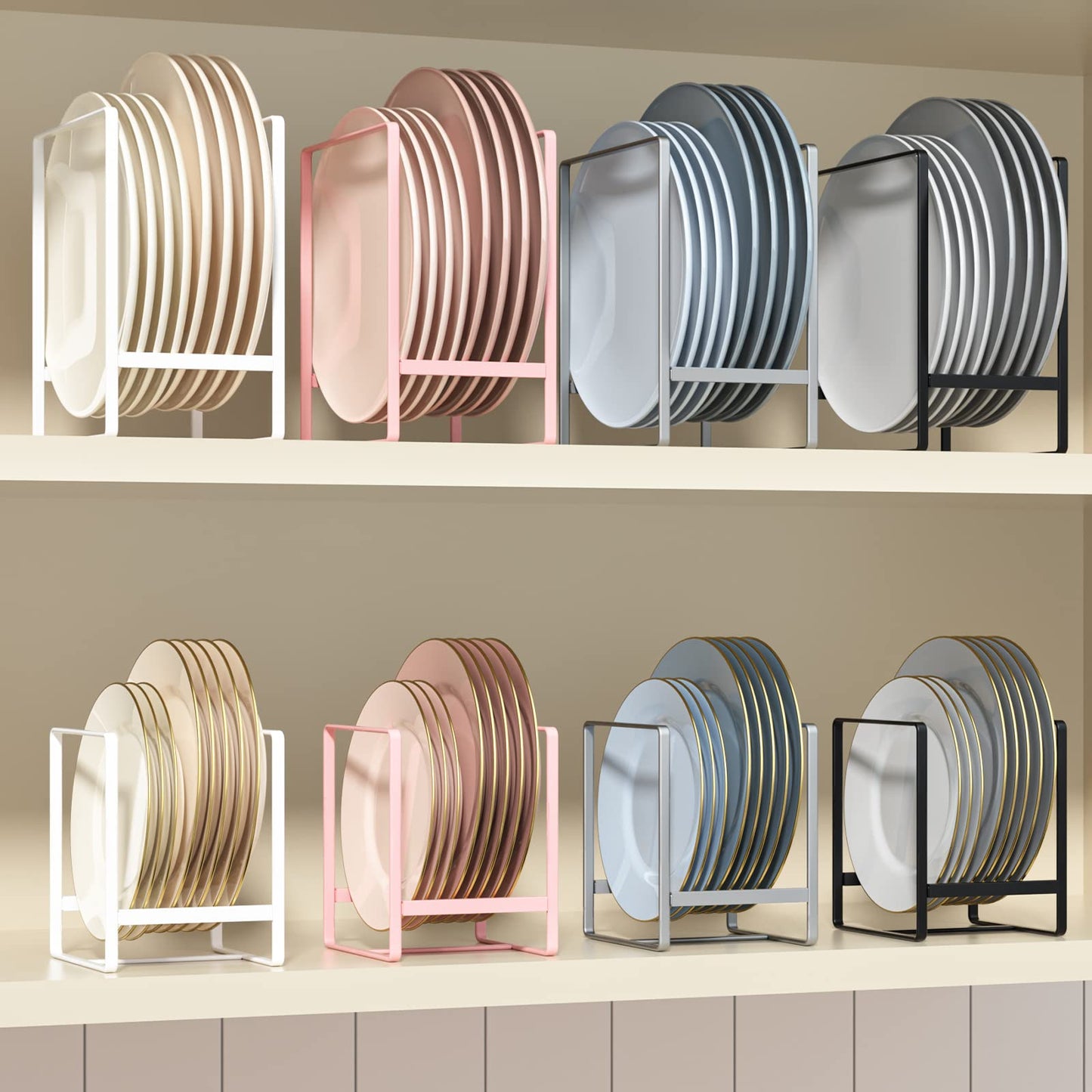Hikinlichi Metal 2 Pack Plate Rack/Dish Drainer - Kitchen Cabinet Storage Organiser, Tableware