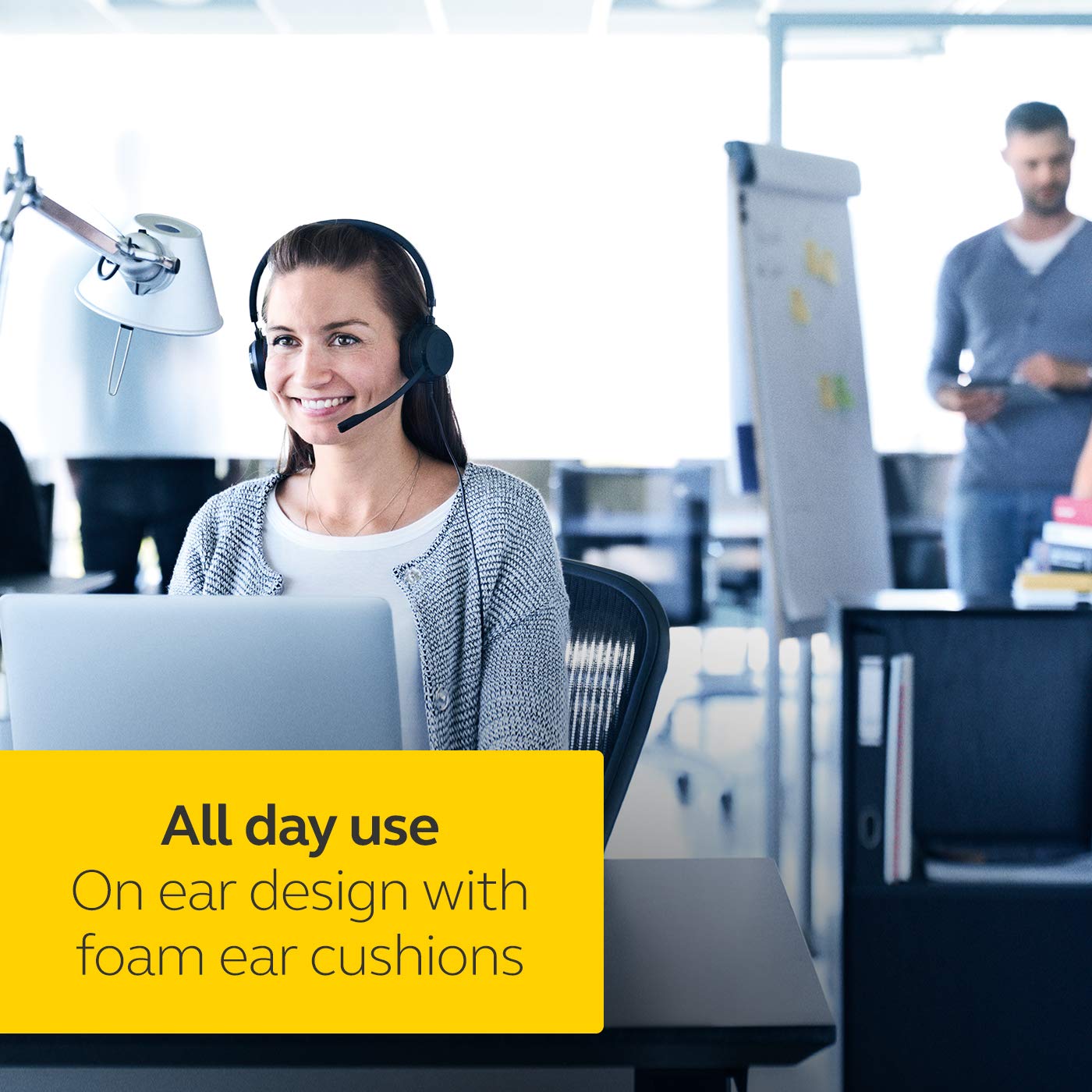 Jabra Evolve 20 Mono Headset – Microsoft Certified Headphones for VoIP Softphone with Passive Noise Cancellation – USB-Cable with Controller – Black