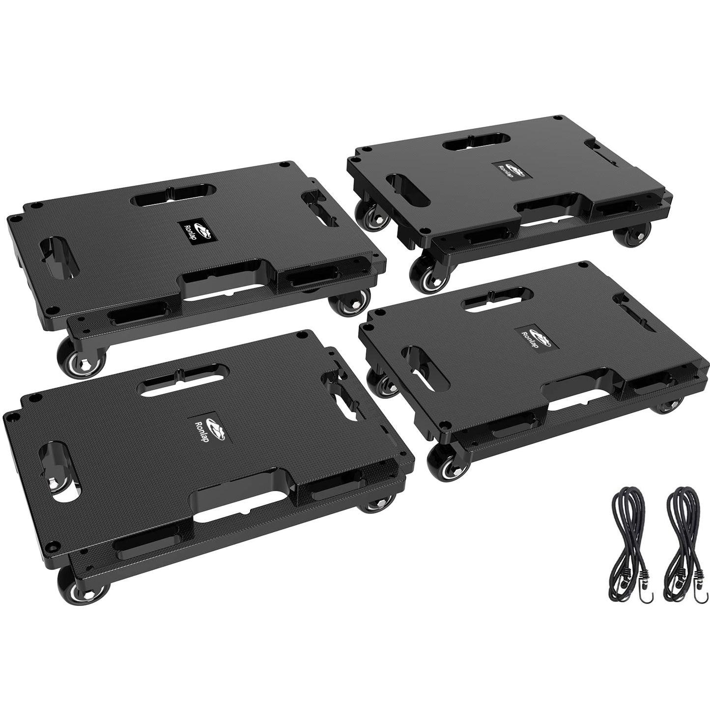 Ronlap 4er Transportroller Möbelroller Tragkraft bis 800 kg Rollbrett Umzugshelfer Erweiterbar, mit 8 elastischen Seilen, Schwarz