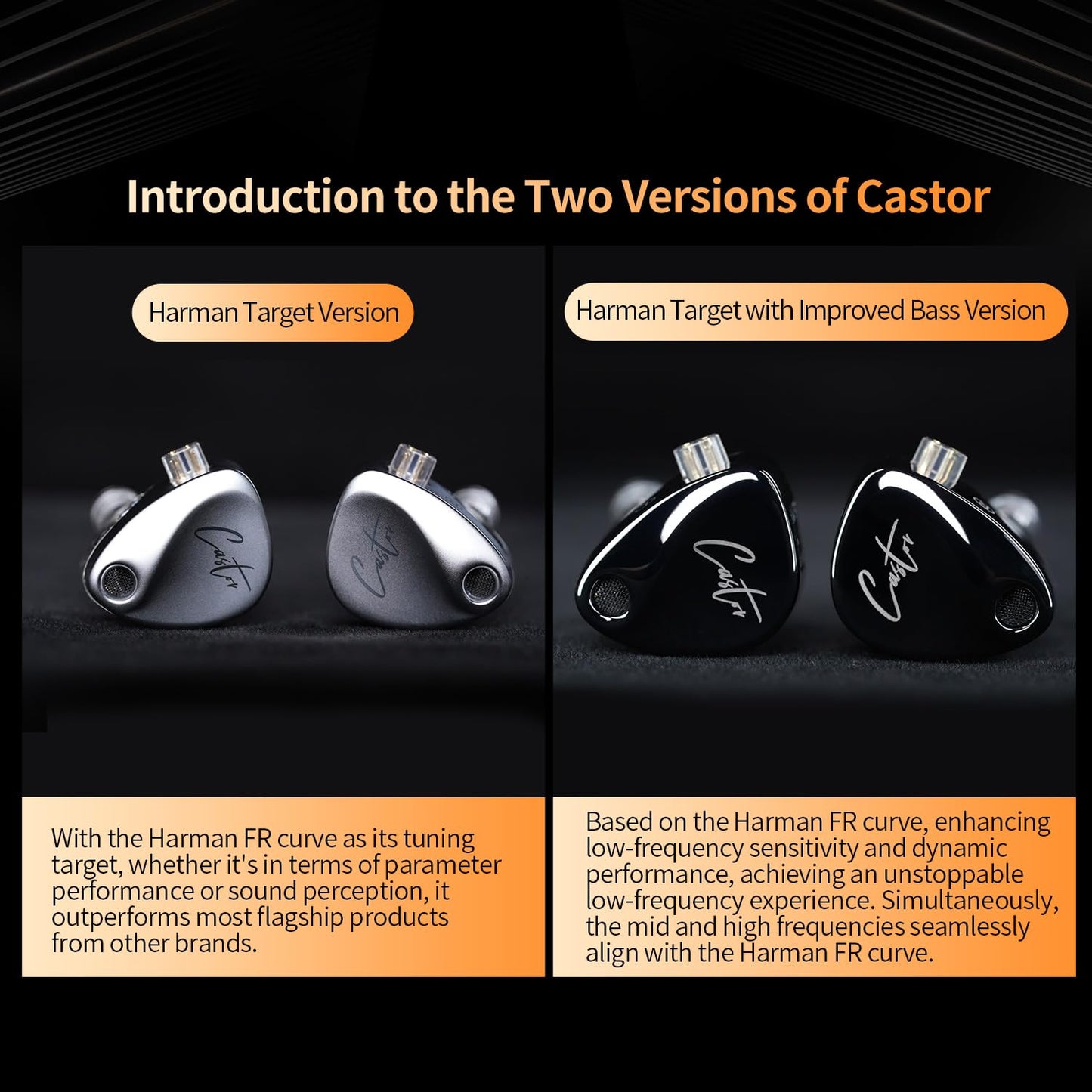 KZ Castor In Ear Monitor, Dual Dynamic Treiber, kabelgebundenes HiFi IEM, verbesserte Bass Sound abstimmung für In-Ear-Kopfhörer, abnehmbares 2-poliges Kabel (schwarz verbesserter Bass,kein Mikro)