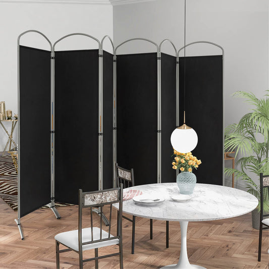 COSTWAY 331 x 188cm Raumteiler Trennwand, Paravent klappbar und abnehmbar, Sichtschutz 6 teilig, Room Divider Innen, aus Stoff, für mehr Privatsphäre und Flexibilität (Schwarz)