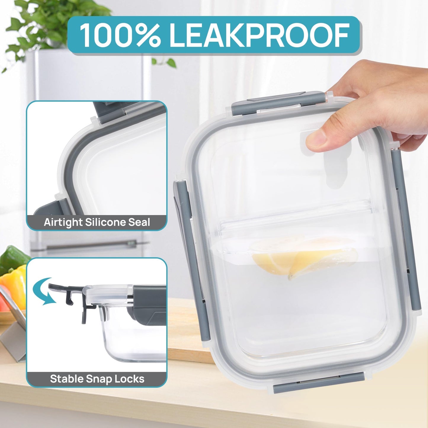 Vtopmart 5er 33oz Meal Prep Boxen, Glasbehälter mit Deckel, Frischhaltedosen Glas mit Deckel für Mikrowelle, Ofen, Gefrierschrank und SpüLmaschine