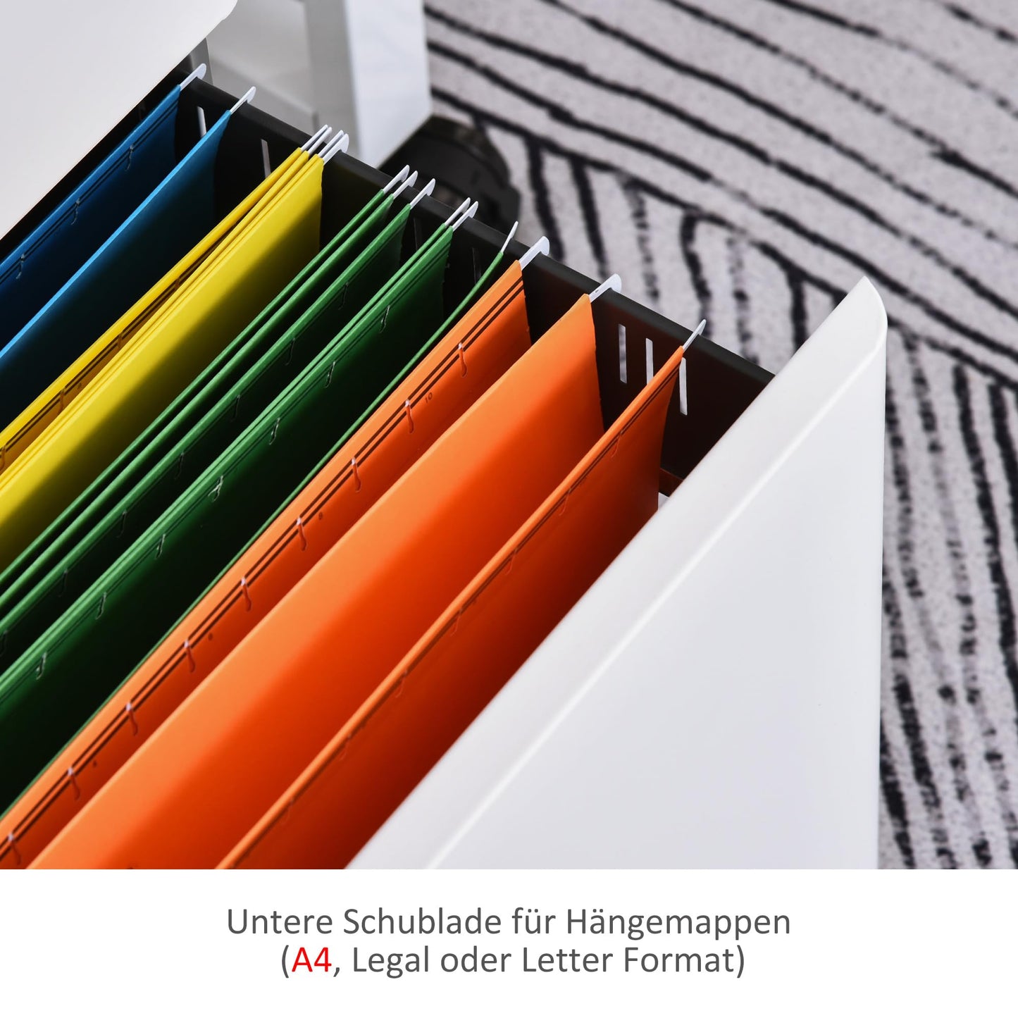 Vinsetto Rollcontainer, mobiler Aktenschrank mit 3 Schubladen, abschließbarer Büroschrank mit Hängeregistratur, Aufbewahrung, Stahl, 39 x 48 x 59 cm Weiß+Grau