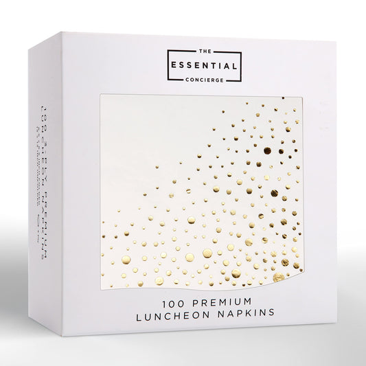 Stilvolle 16,5 x 16,5 cm goldene Servietten, 100 Stück weiße und goldene Lunch-Servietten, verleihen Sie Ihrer Veranstaltung Glanz mit Partyservietten, 3-lagige goldene Papierservietten,