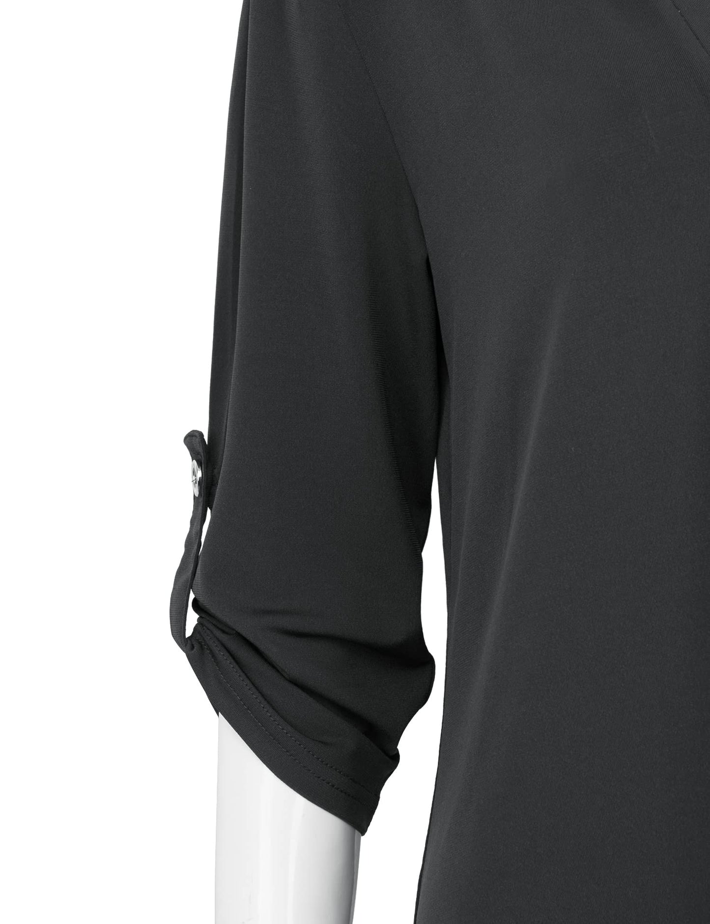 Siddhe 3/4 Ärmel Tunika Tops Bluse Damen Schwarz Business Damenbluse V-Ausschnitt Oberteile Casual Longshirt Frauen T-Shirt Arbeits Elegant Büro Mode Shirt für Leggings Herbst Vintage Einfarbig, M