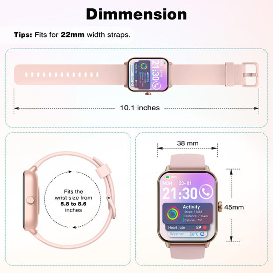 Smartwatch Damen mit Telefonfunktion,1.8" Uhren Damen mit Herzfrequenz SpO2 Stress Schlafmonitor,Alexa Integriert Watch,110 Sportmodi Fitness Tracker,IP68 Wasserdichte Sport Armbanduhr für Android iOS