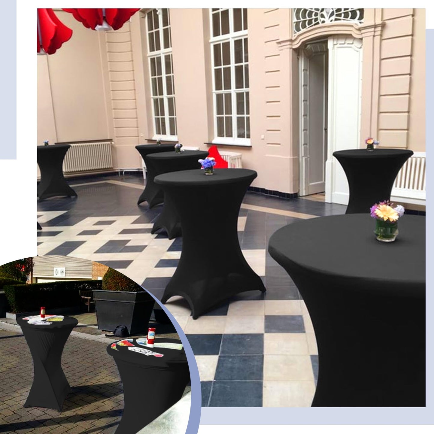 6er-Set Stretch Stehtisch Husse für Bistrotisch Ø 80-85 cm Spandex Stretch Tischdecke, Verstärkung im Fußbereich, Für Hochzeit Geburtstagsfeier Hussen für Stehtische und Bistrotische（80×110cm,Schwarz）