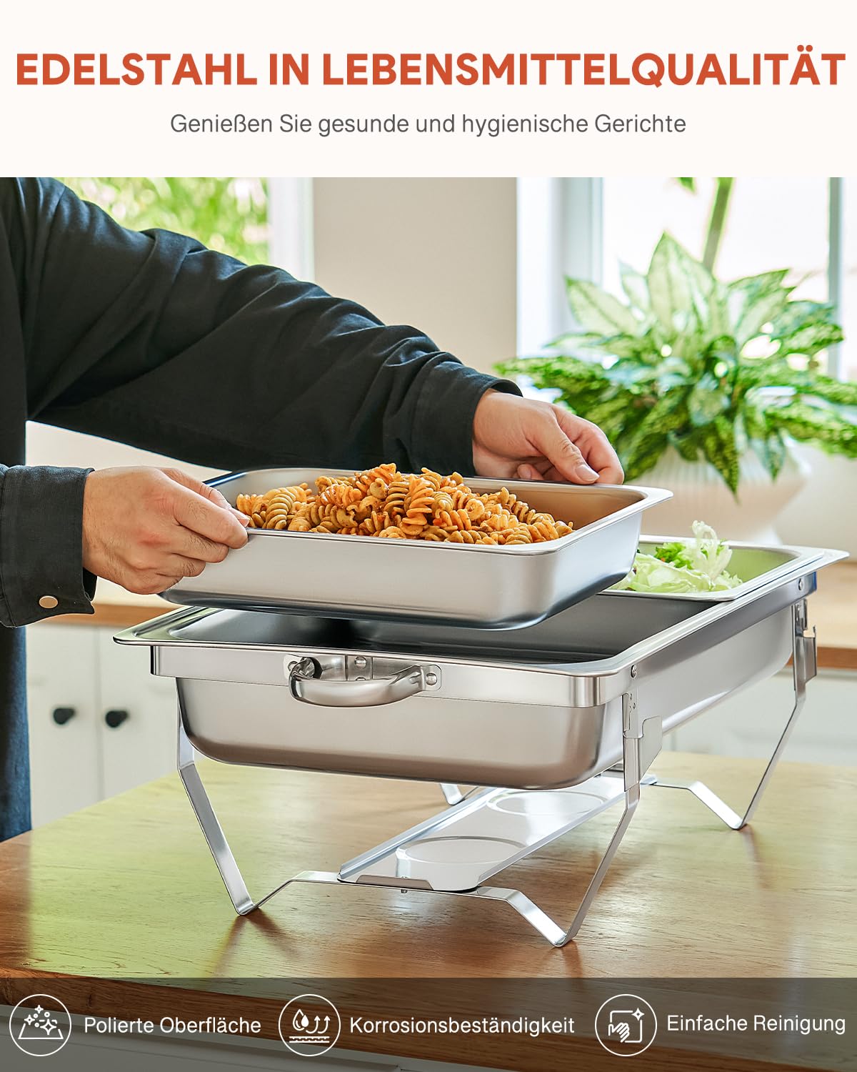 Wilprep Chafing Dish Edelstahl Buffet-Set Warmhaltebehälter Speisenwärmer Wärmebehälter Rechaud für Catering, Buffet und Party (4 Set 1/2+1/2 GN -Behälter)