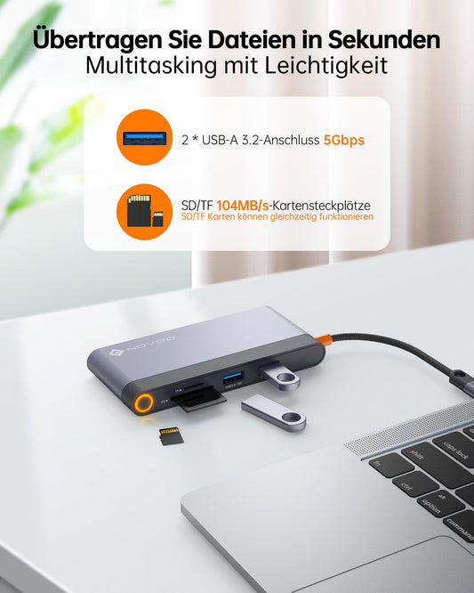 NOVOO USB C Docking Station 4K@60Hz Dual HDMI Gigabit Ethernet 8-in-1 USB C Hub Adapter mit Dual HDMI,PD 100W,2 USB-A, SD&TF für MacBook Air/Pro M2, Dell, XPS 15,HP, Lenovo und mehr Typ C Geräten