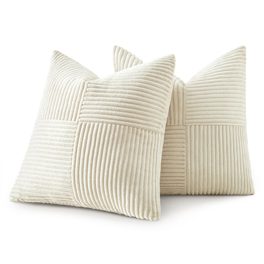 MIULEE 2er Set Kissenbezug 50x50cm Beige Kissenhülle Kissenbezüge Sofakissen Dekokissen Boho Couchkissen Kord Dekorative Zierkissenbezug für Sofa