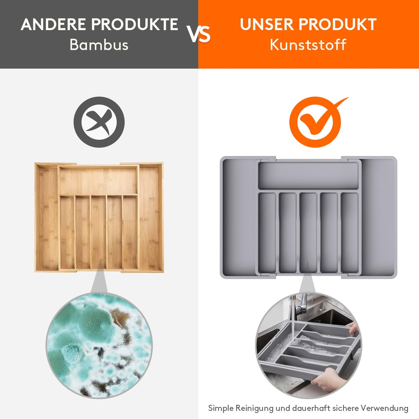 Lifewit Besteckkasten für Schubladen,erweiterbarer Besteckhalter Utensilienhalter für Küchenschubladen, kompakt Besteckeinsatz für Küche Organizer aus Kunststoff für Löffel,Gabeln, Messer, Grau