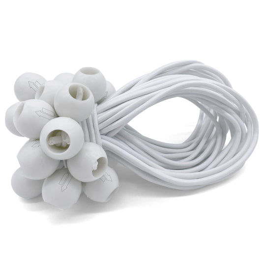 25 Spanngummis mit Kugel in Weiß | Expander Befestigung für Planen, Banner, Anhänger, Zelt, Trampolin usw. | Gummi-Spanner Universal