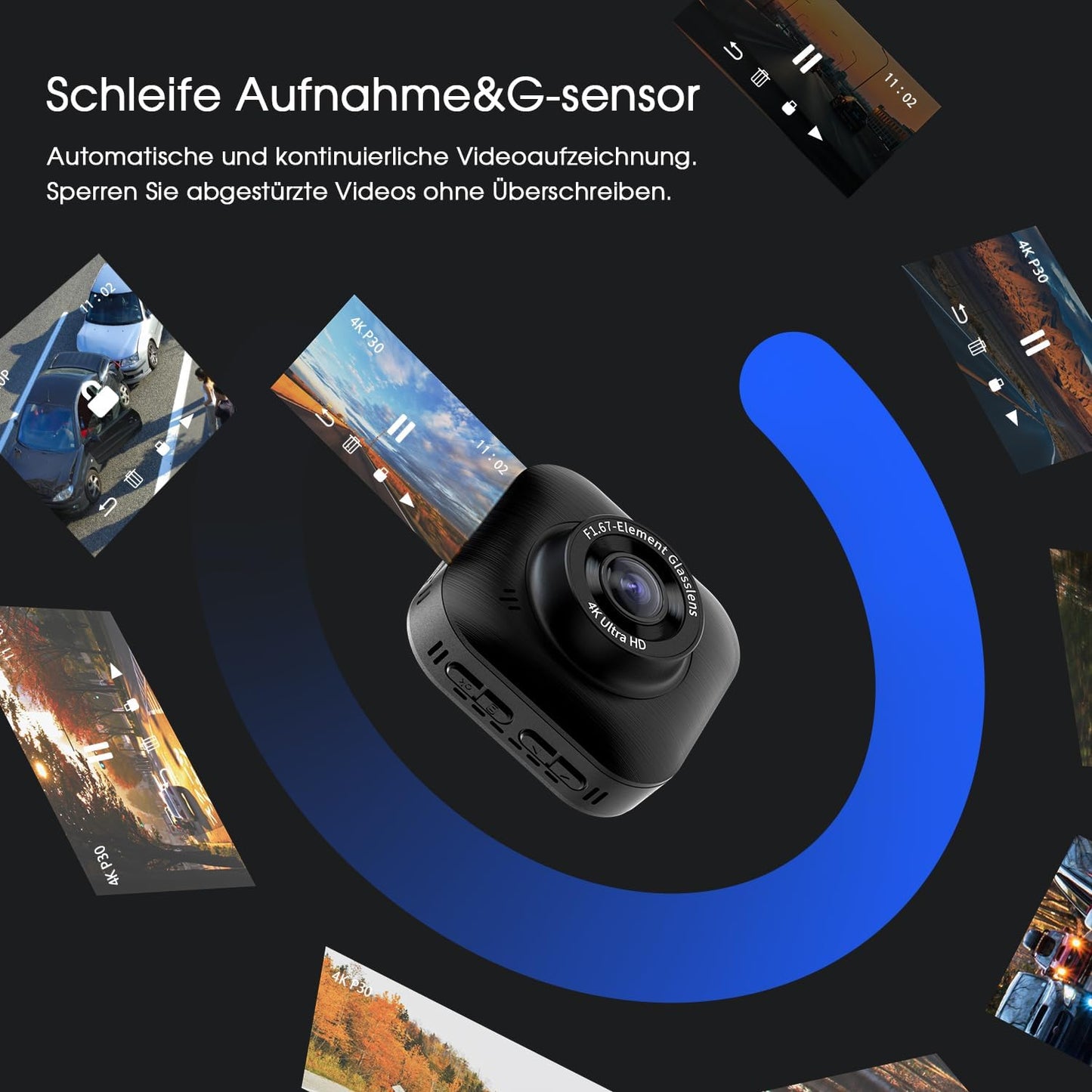 Dashcam Auto Vorne Hinten 4K/1080P WiFi Dash Cam, Dual Auto Kamera mit Parküberwachung, Super Nachtsicht, WDR, 170° Weitwinkel, G-Sensor, Loop-Aufnahme, APP Steuerung,24Std.Parküberwachung