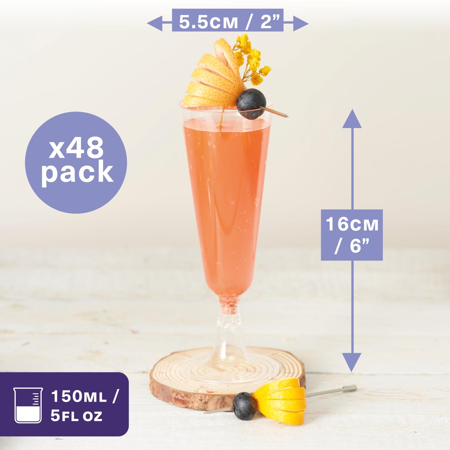 MATANA 48 Premium Sektgläser aus Kunststoff, 150ml – Mehrweg & Stabil – Elegante Sektgläser Plastik, Cocktailgläser, Champagnergläser für Hochzeiten, Geburtstage, Partys