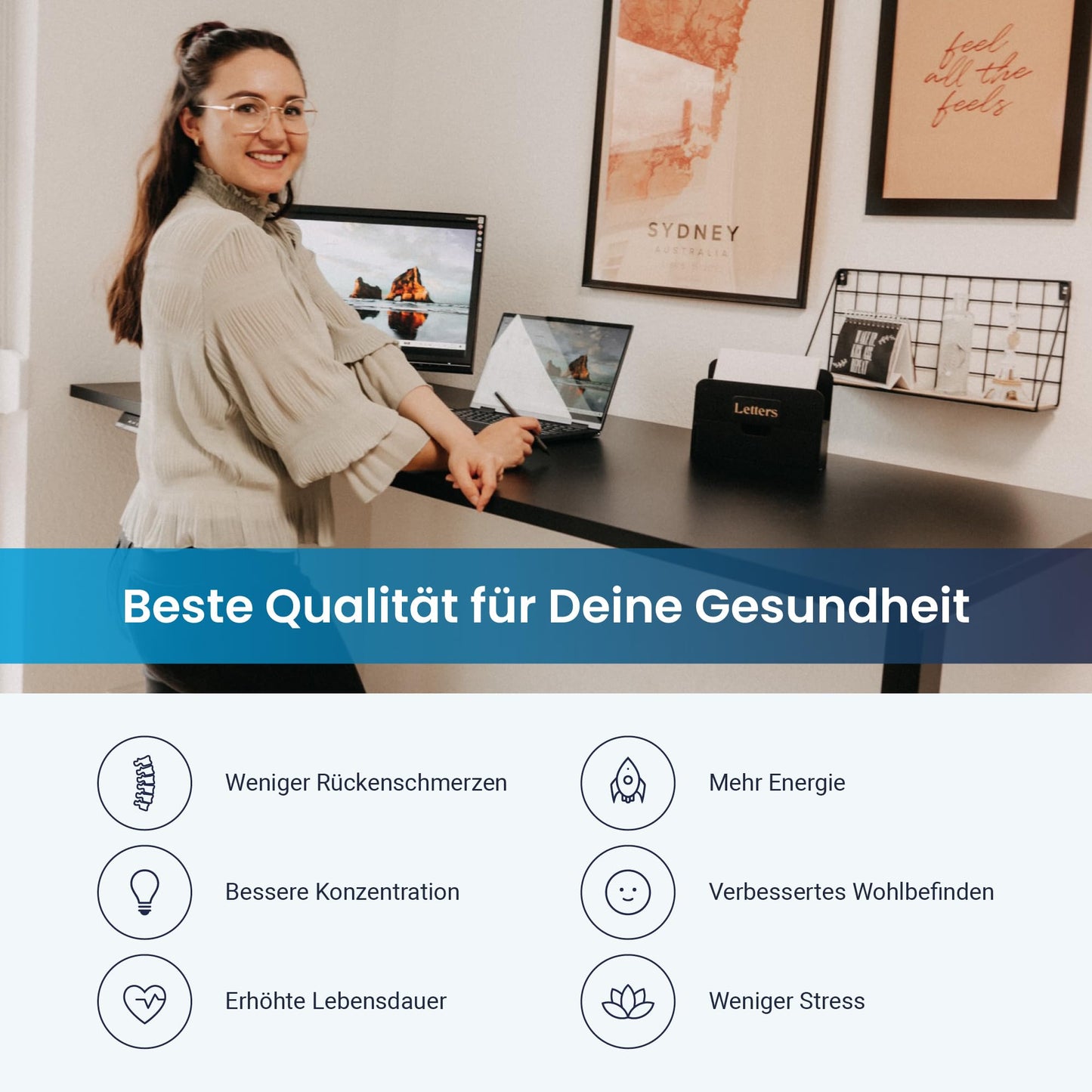 Ergotopia Desktopia Pro X Elektrisch höhenverstellbarer Schreibtisch, Ergonomischer Stehtisch für Büro oder Home Office (Schwarz, Gestell Schwarz, 160 x 80 cm)