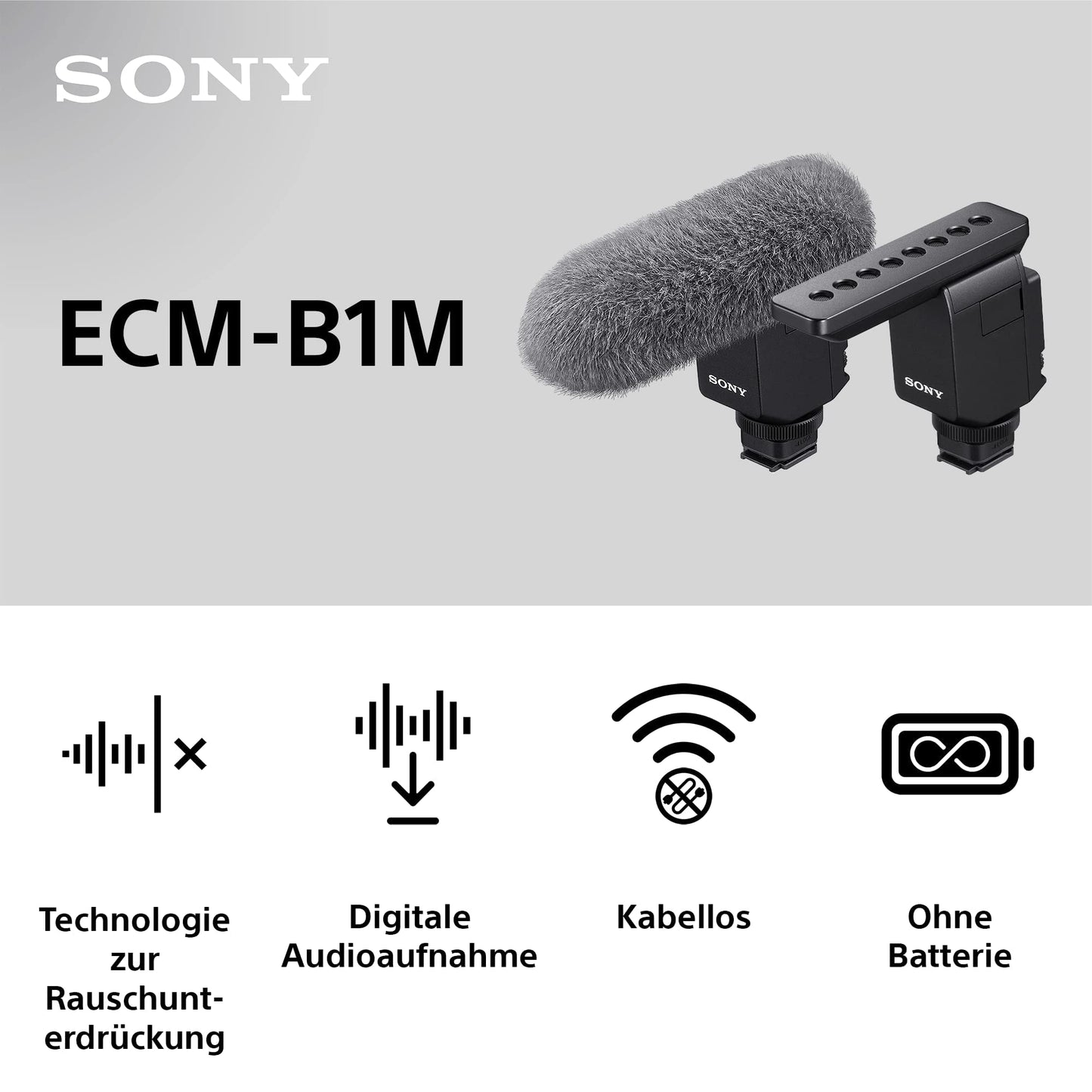 Sony ECM-B1M, Kompaktes Shotgun Mikrofon, Super-Richtcharakteristik, Leicht & Tragbar, Ideal für Kameras, Vlogs, Interviews, Content Kreation