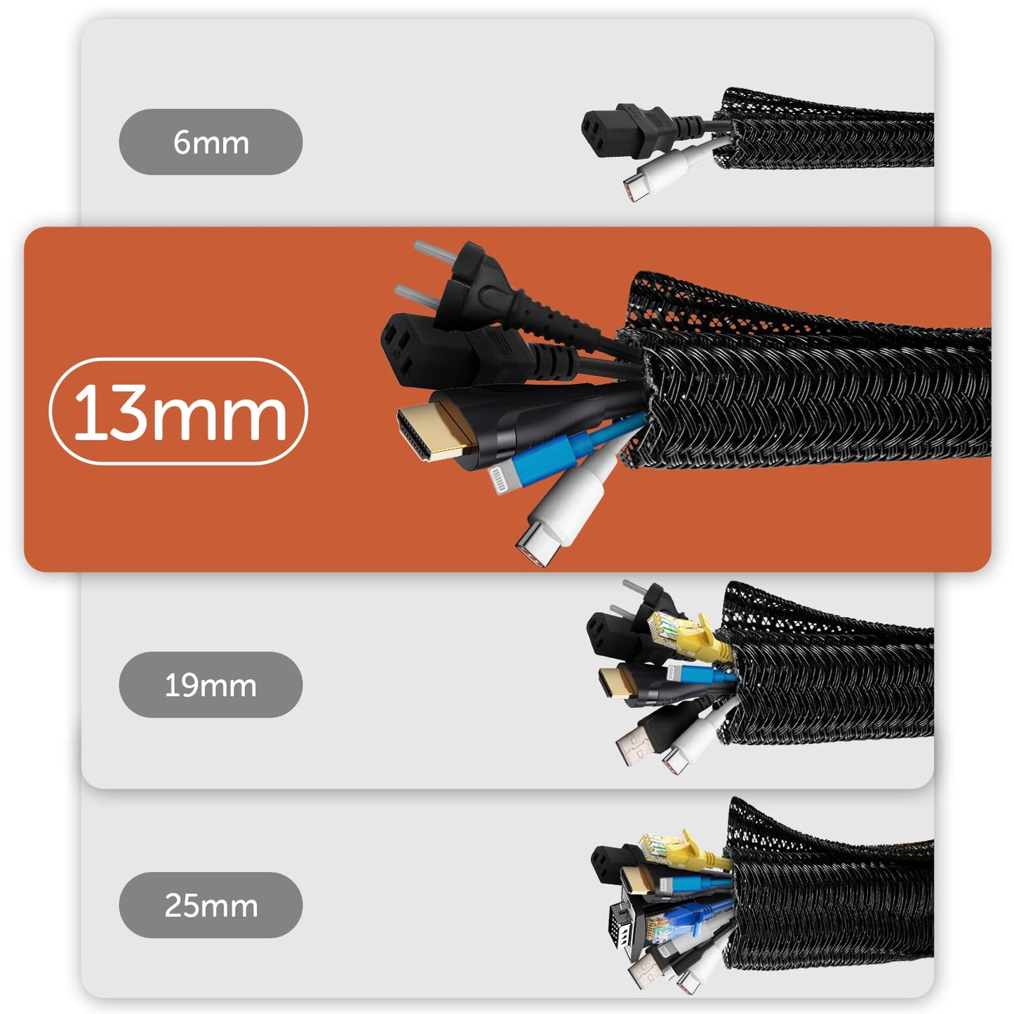 shinfly 13mm-3m Kabelschlauch Selbstschließend Schwarz, Kabelmanagement, Flexibler Kabelkanal für TV und Computer, Versteckten Kabelschutz und Kabelverwaltung