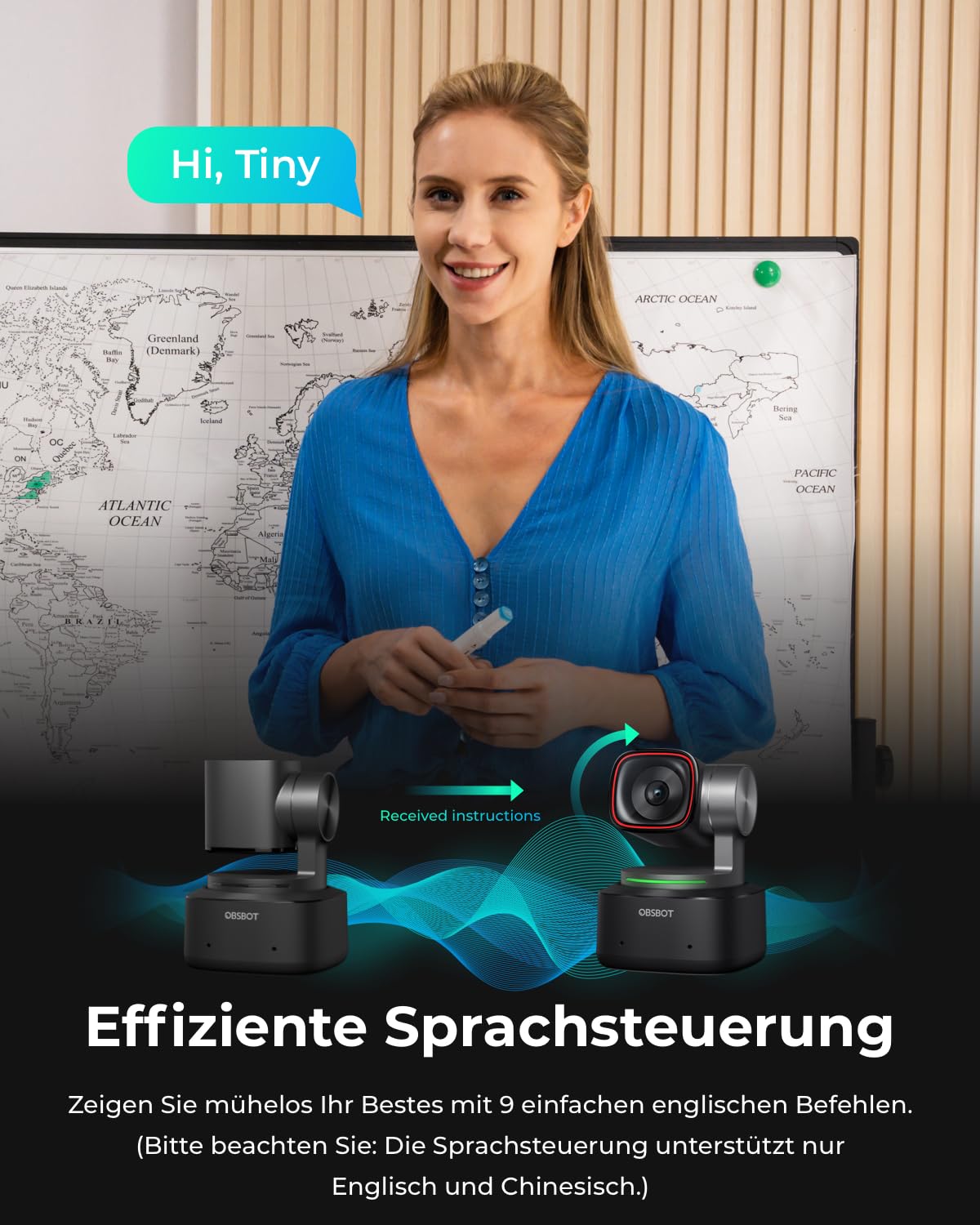 OBSBOT Tiny 2 - Webcam 4K mit KI-Tracking, Sprachsteuerung, Gestensteuerung, Autofokus, USB3.0, Mehreren Modi, PTZ Webcam für PC, Konferenzen, Streaming, Videotelefonate, Zoom.