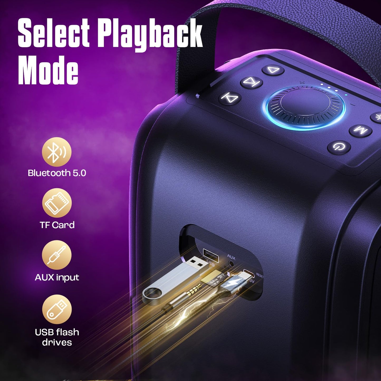 W-KING 180W PEAK Bluetooth Lautsprecher Box Groß, Kabelloser Musikbox Bluetooth Party Box Boombox mit Natürlich Tiefer Bass/4 Treiber 2 Subwoofer, 80W Riesig 105dB Sound/IPX5/Lichter/24H/USB/TF/AUX/EQ