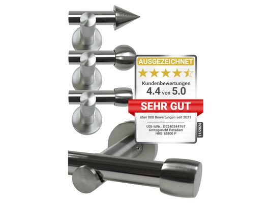 npluseins Gardinenstange/Teleskop 1-läufig Ø 13/16 Set + Zubehör 1569.2259, ca. 120-210 cm, Zylinder Chrom