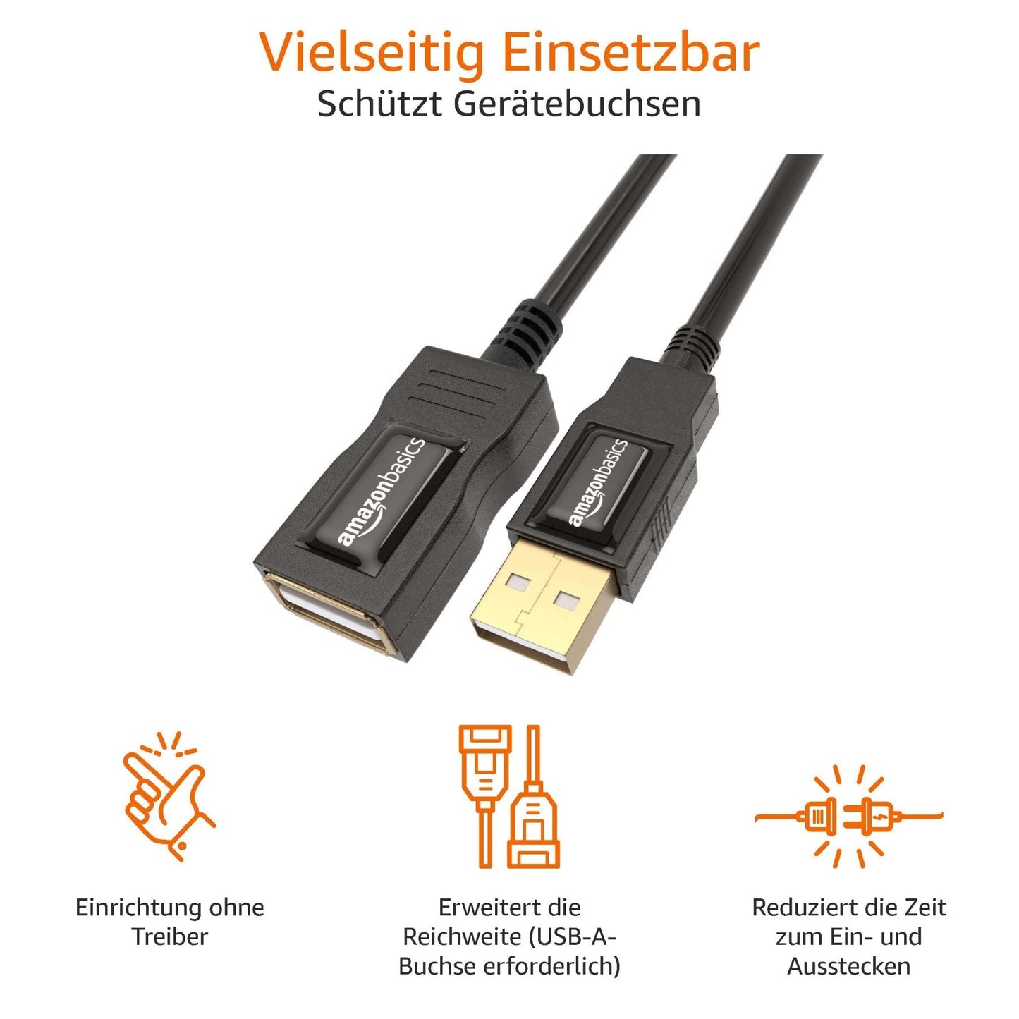 Amazon Basics USB-A 2.0 Extension Cable, Male to Female, 480Mbps Transfer Speed, 9.8 Foot, Black