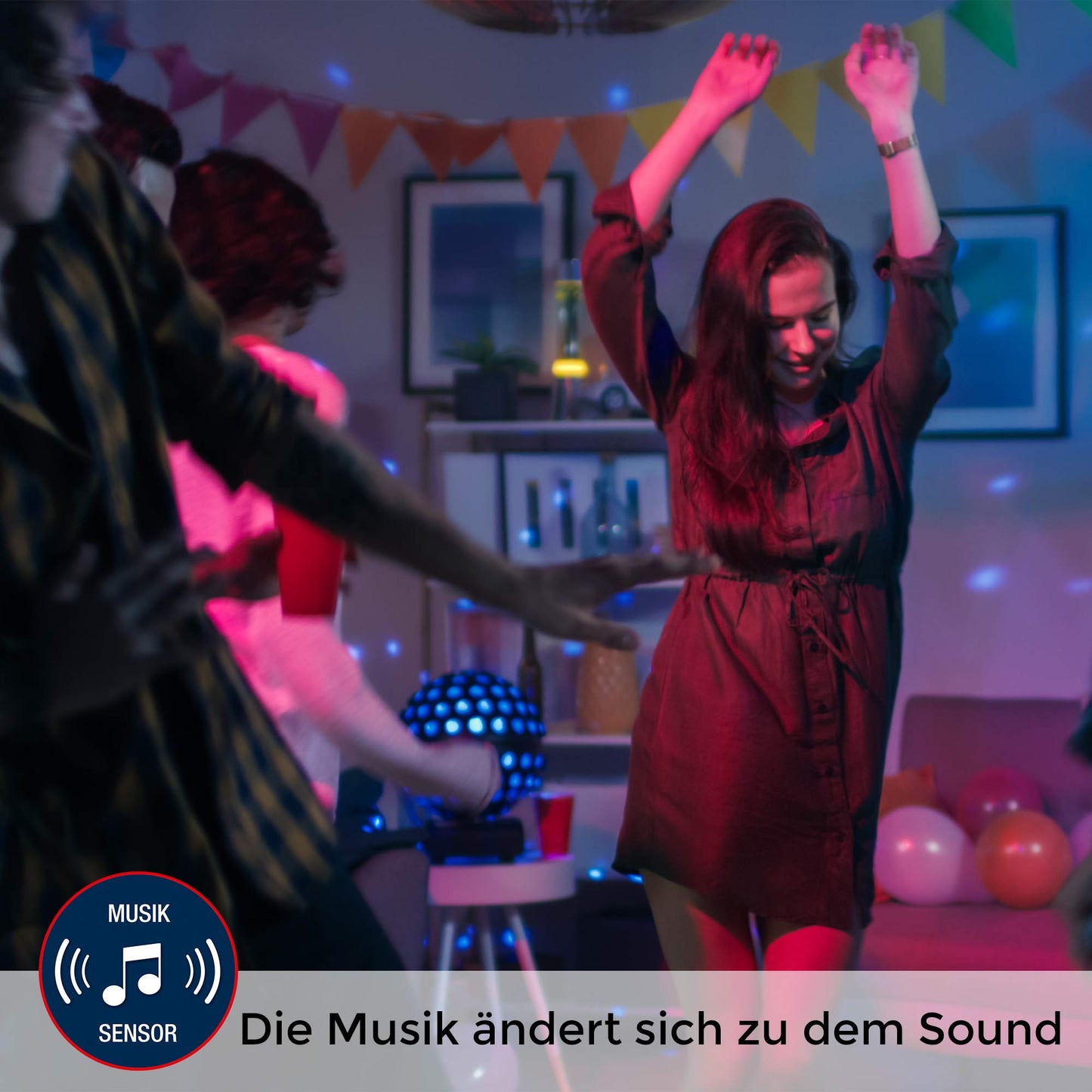 BRILONER - LED Partylicht mit Musiksensor, buntes RGB Licht, max. 3W, USB-Anschluss, Discolicht, Party Gadgets,Lichtrad, LED Licht, Partybeleuchtung, Deko Geburtstag, 12,5x3,8 cm, Schwarz