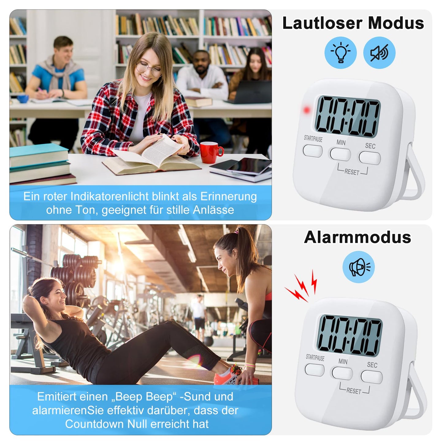 Kurzzeitwecker 2 Stück Küchentimer Kurzzeitmesser Digital Timer Magnetisch Eieruhr Küchenuhr Küchenwecker Countdown Stoppuhr Küche mit LCD Lauter Alarm zum Kochen Backen Sport Lernen, mit Batterie