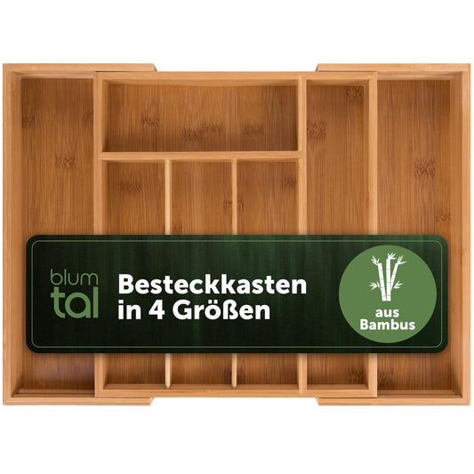 Blumtal Besteckkasten aus Bambus - größenverstellbarer Schubladentrenner Küche - Besteck Organizer 5 bis 7 Fächer - ausziehbare Schublade für Küchenschubladen - Organizer Küche Besteck in medium