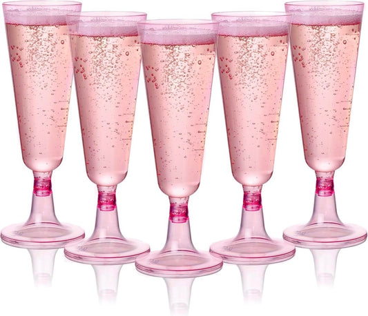 MATANA 24 Premium Rosa Sektgläser aus Kunststoff, 150ml - Stabil & Mehrweg - Plastik Sektgläser Pink, Champagner Gläser, Cocktailglas, Sektbecher, Proseccogläser für Hochzeit, Junggesellinnenabschied