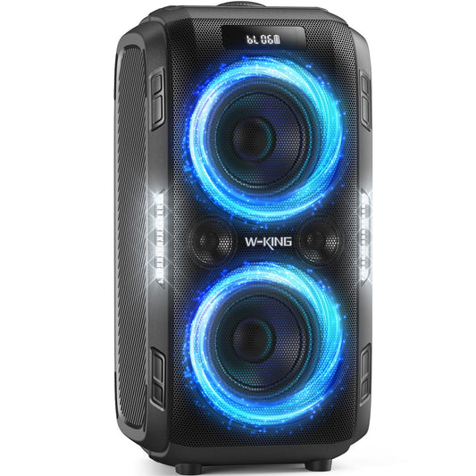 W-KING 250W PEAK Bluetooth Lautsprecher Box Groß Musikbox Lautsprecher Party Boom Box, 12 Custom-Bässe/2*16,5 CM-Woofers-Super Bass, Lautesten/Riesig 120 dB/MIC>R IN/USB/TF/AUX, Herausnehmbarer Akku