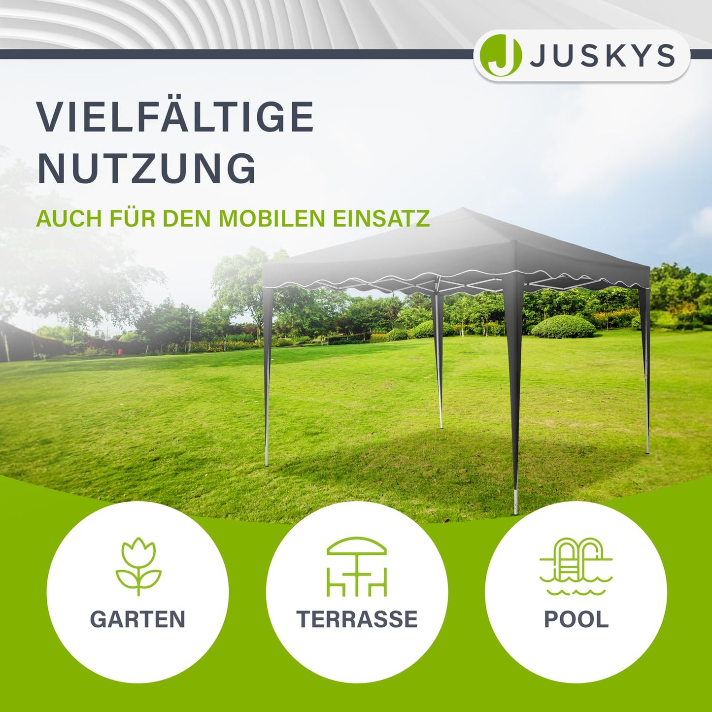 Juskys Faltpavillon Vivara 3x3 m - Pop-up Pavillon höhenverstellbar, UV50+ & wasserabweisend - Gartenzelt mit Tasche - Partyzelt für Garten - Grau