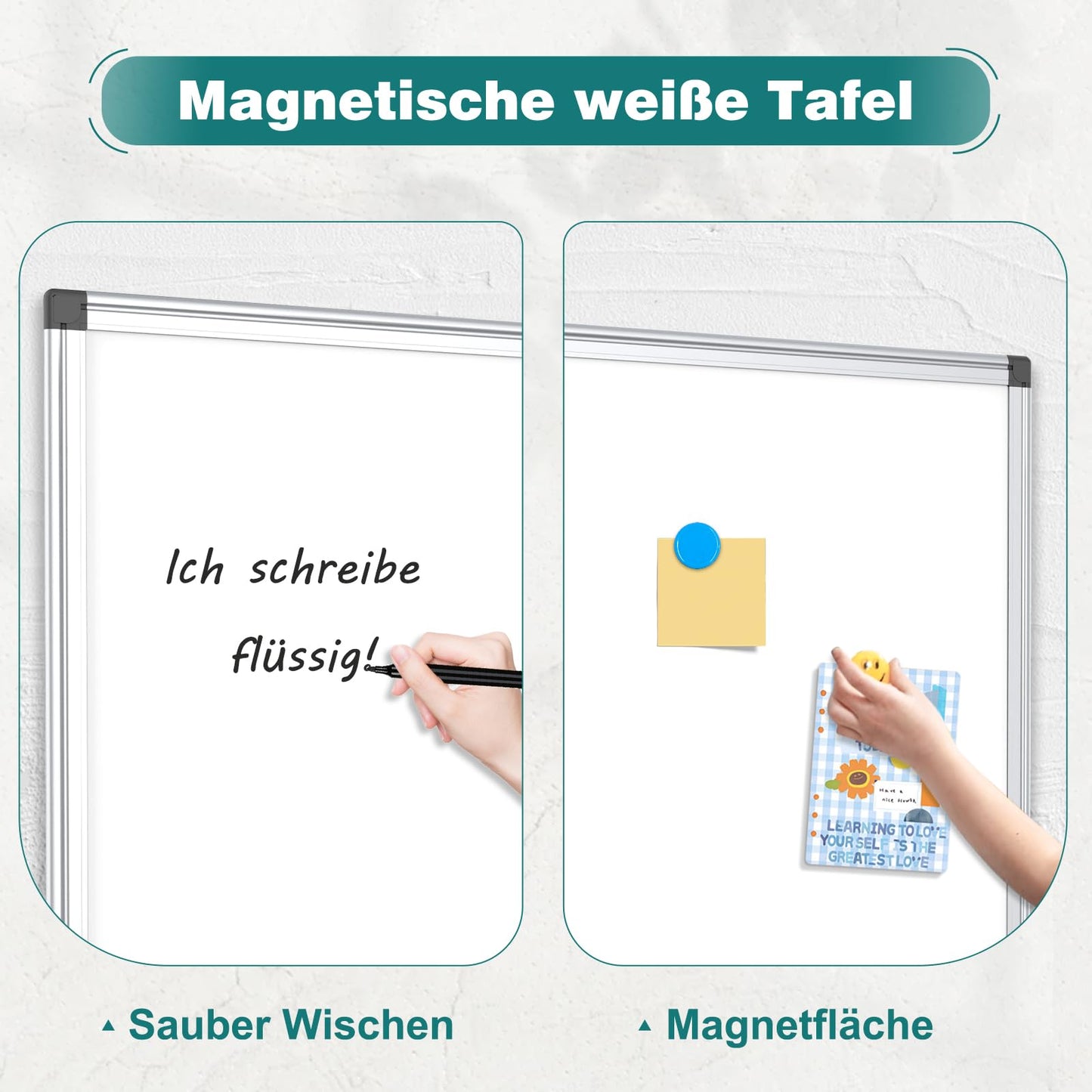 QUEENLINK Magnetisch Whiteboard, 57x90cm, Magnettafel mit Aluminiumrahmen, Magnetwand White Board mit Stiftablage und Haken