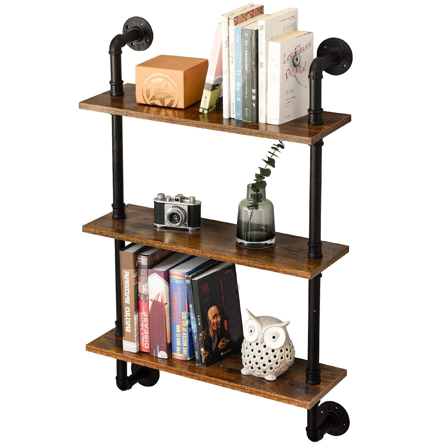 IBUYKE Wandregal, Schweberegal mit 3 Ebenen, 60x21x95cm, Wandboard für Bücher, Vintage Standregal, Leiterregal, Dekorative Regale, für Wohnzimmer, Küche, Schlafzimmer, Badezimmer RF-TM003