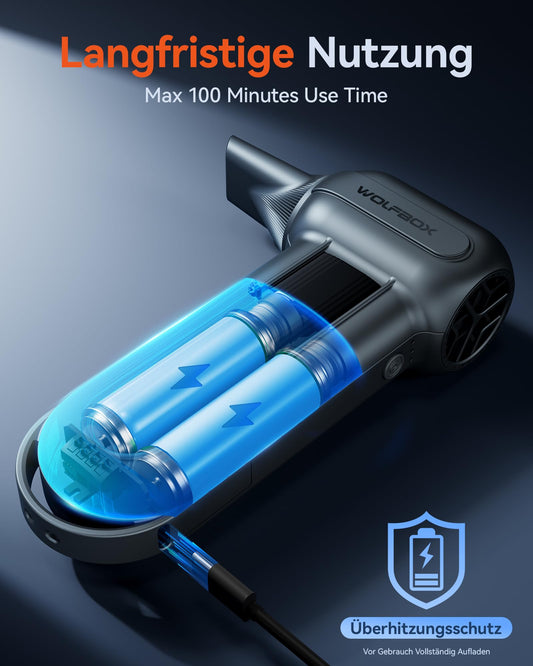 WOLFBOX MF100 Electric Air Duster-150000RPM Super Power Cordless Air Duster, wiederaufladbare Luftgebläse, 3-Gang einstellbare Mini-Gebläse, Staubgebläse für Computer, Tastatur, Outdoor, Haus und Auto