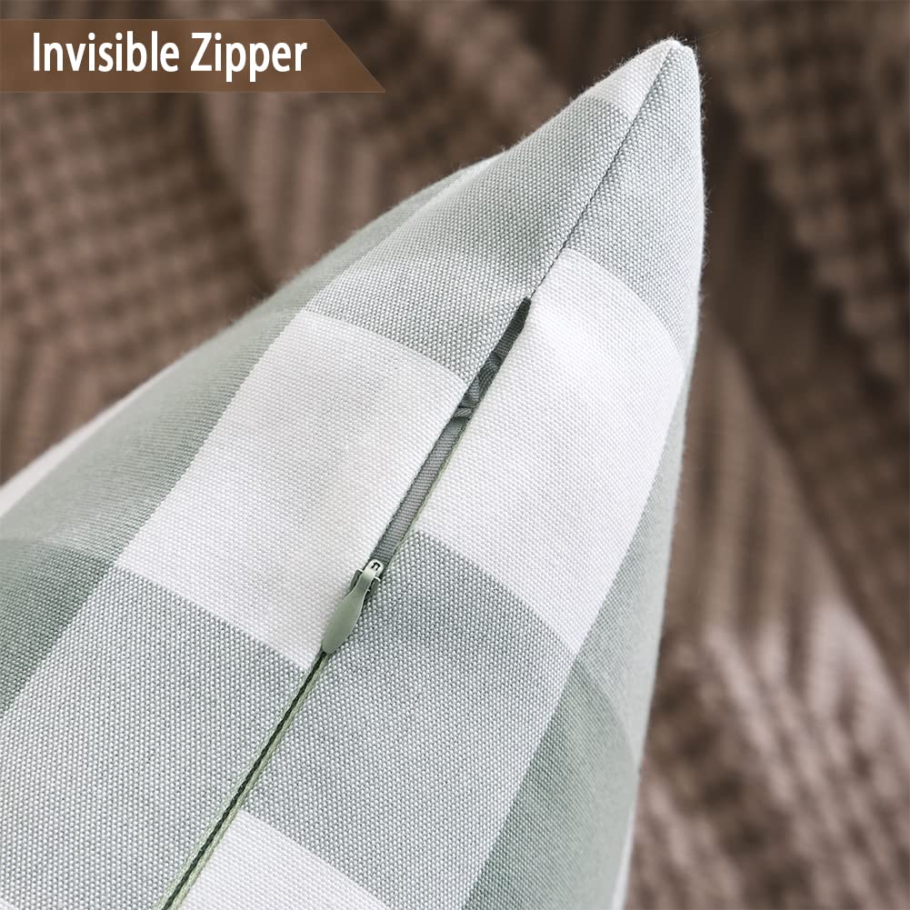 CARRIE HOME Farmhouse Salbeigrün Plaid Kissenbezüge 45.7x45.7 cm, 4er-Set Frühling Neutral Wurfkissen, Hellgrün kariert, dekorativer Kissenbezug für Innenbereich, Couch, Bett oder Veranda, Grau,Grün