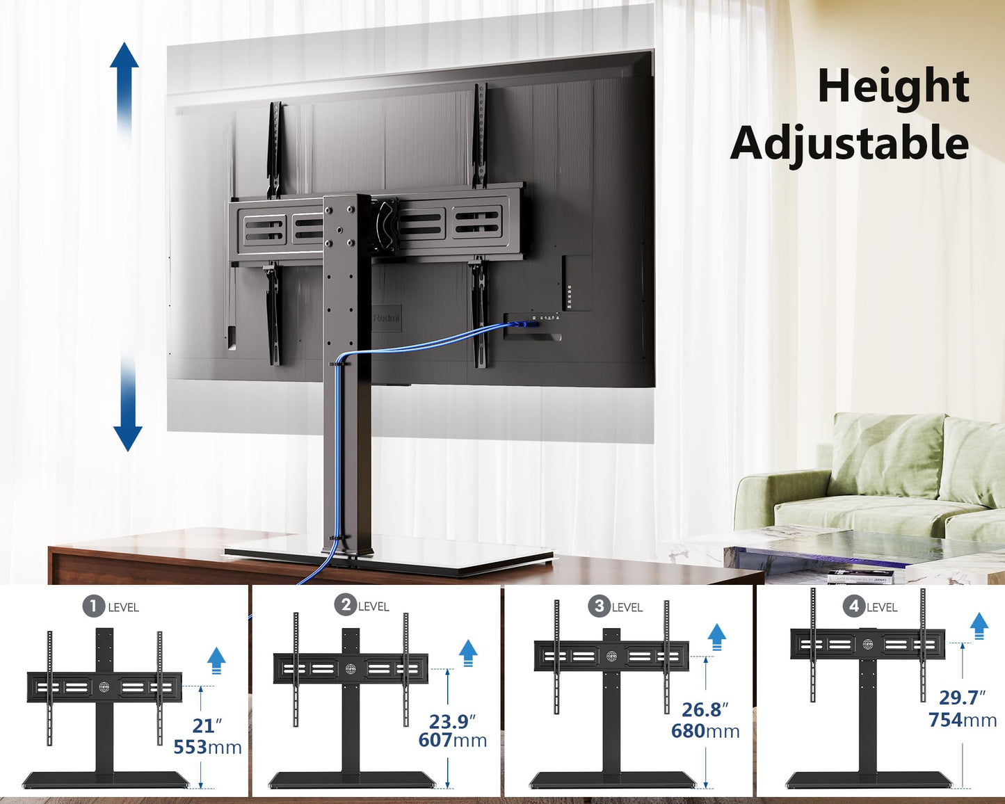FITUEYES TV Standfuss Universal TV Ständer für 50-85 Zoll Flach & Curved Fernseher bis zu 50kg Schwenkbar Höhenverstellbar Max. VESA 800 * 600