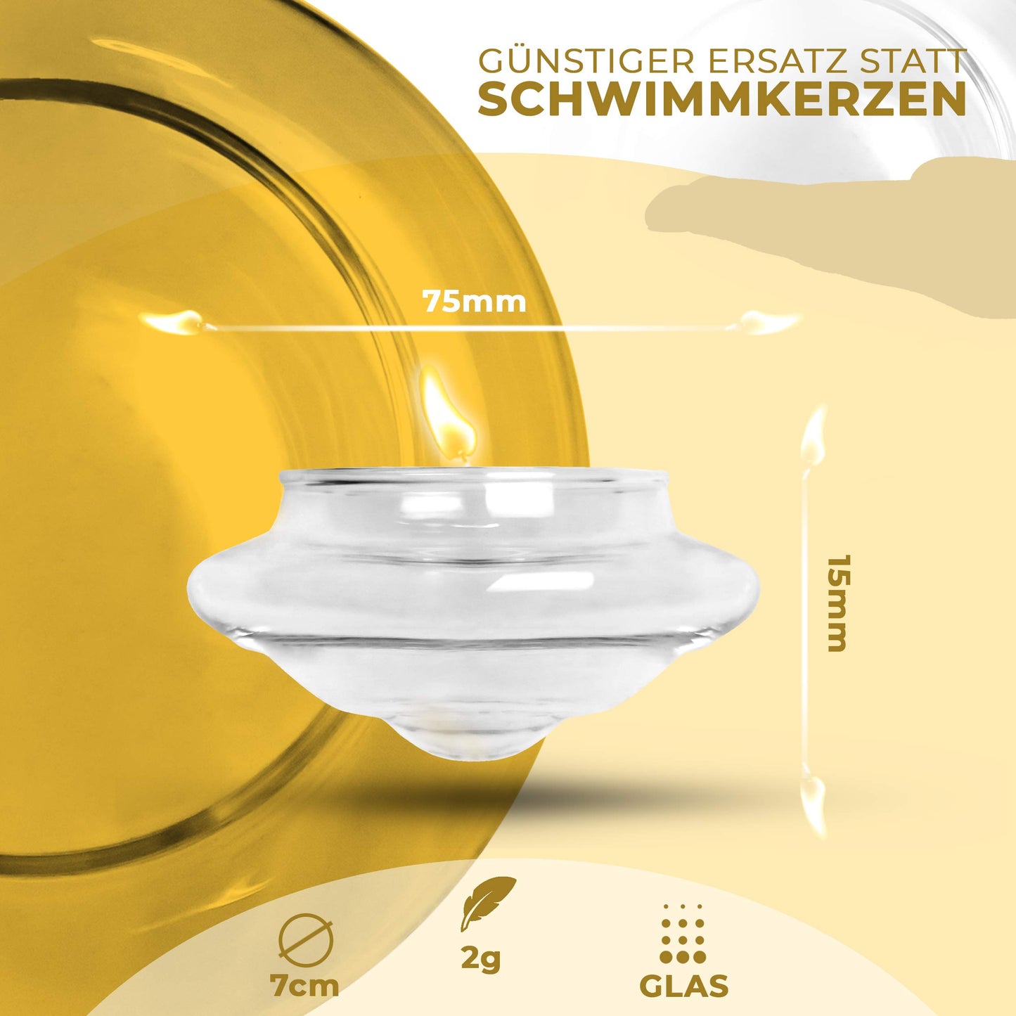 Glaskönig Schwimmkerzen Teelichthalter Glas 7cm im 3er Set - Wiederverwendbarer Schwimmkerzenhalter aus mundgeblasenem Klarglas für Teelichter - Teelichtglas