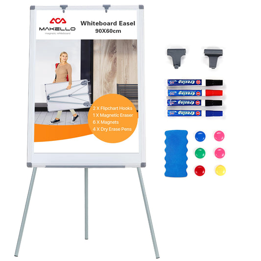 MAKELLO Flipchart 90x60cm, Whiteboard mit Ständer, Höhenverstellbar, Trocken Abwischbar, Tragbare, Magnetische, Flipcharts für Büro
